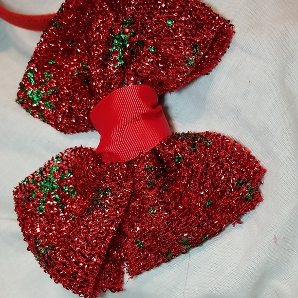 HOLIDAY HAIR BLING FASCINATOR SANTA HAT GLITTER BOW SET OF CHRISTMAS TREE RIBBON - Picture 3 of 11